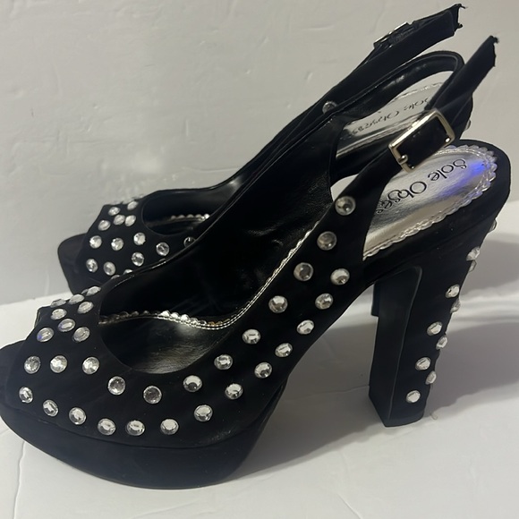Sole Obsession Black Rhinestone Hassan Peep Toe Slingback Pumps 8.5 - Picture 4 of 13
